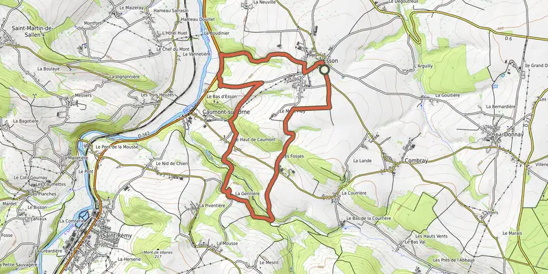 Carte du tracé de La Chapelle Bonne Nouvelle sur le Plan IGN, départ et points de passage numérotés