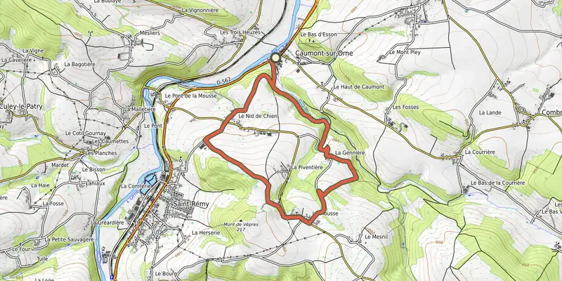 Map of the La Mousse track on OpenTopoMap, with the start and numbered waypoints