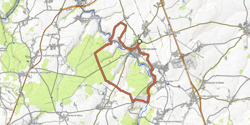 Map of the Terre, eau et patrimoine en Cingal track on the IGN map, with the start and numbered waypoints