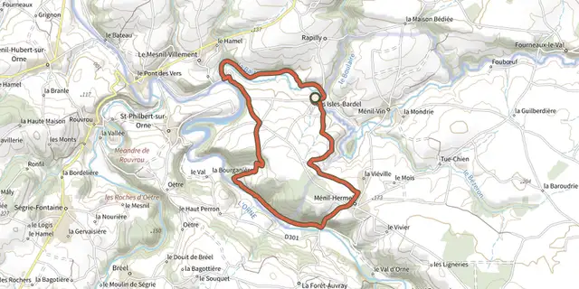 The Les Coteaux de L'Orne track on the IGN map
