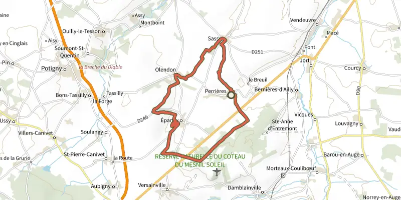 Map of the Les Quatre Vents track on the IGN map, with the start and numbered waypoints
