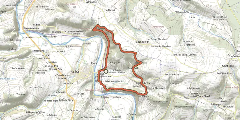 Map of the Pain de Sucre et Rochers des Parcs track on the IGN map, with the start and numbered waypoints