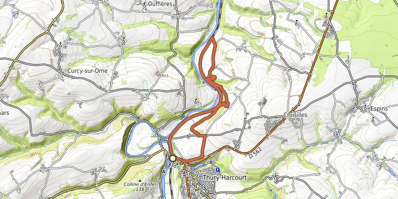 Carte du tracé de Les Costils d'Aunes sur OpenTopoMap, départ et points de passage numérotés