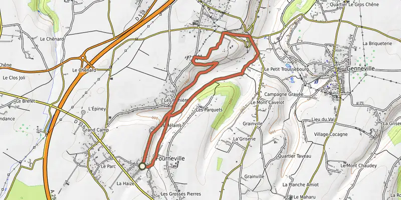 Carte du tracé de A travers la vallée de l'Orange sur le Plan IGN, départ et points de passage numérotés