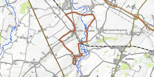 The La Vallée de la Seulles track on the OpenTopoMap map