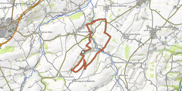 Tracé de La vallée de l'Ajon sur le Plan IGN