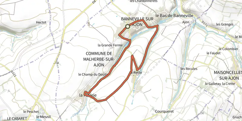 Map of the Le circuit de l'Orgueil track on the IGN map, with the start and numbered waypoints