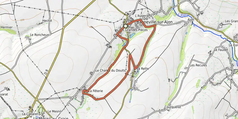Map of the Le circuit de l'Orgueil track on OpenTopoMap, with the start and numbered waypoints