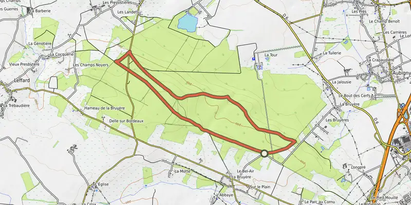 Map of the Le Bois du roi track on OpenTopoMap, with the start and numbered waypoints
