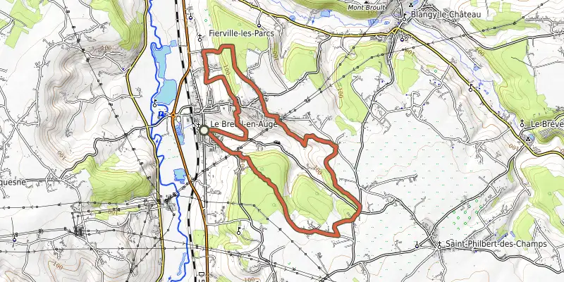 Map of the Autour du douet du Mieux track on OpenTopoMap, with the start and numbered waypoints