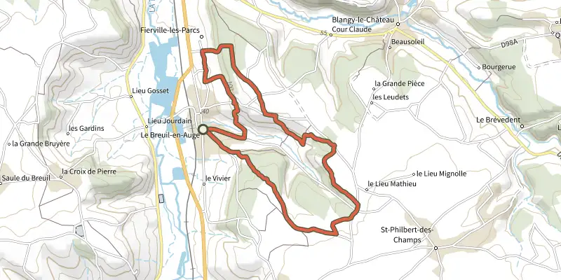 Carte du tracé de Autour du douet du Mieux sur le Plan IGN, départ et points de passage numérotés