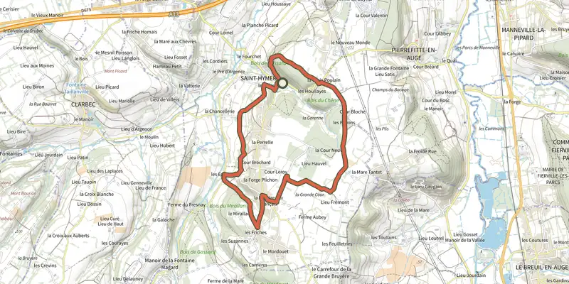 Map of the Sur les traces de Pascal track on the IGN map, with the start and numbered waypoints