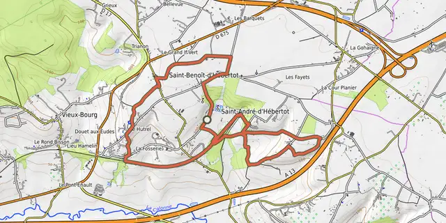 The Autour du château d'Hébertot track on the OpenTopoMap map