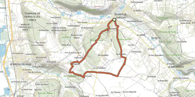 The Entre la Touques et le Chaussey track on the IGN map