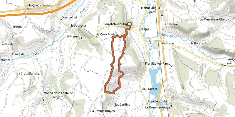 Carte du tracé de La boucle des petits monts sur OpenTopoMap, départ et points de passage numérotés