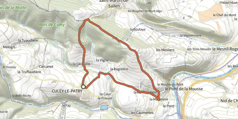 Carte du tracé de La Vigne sur le Plan IGN, départ et points de passage numérotés