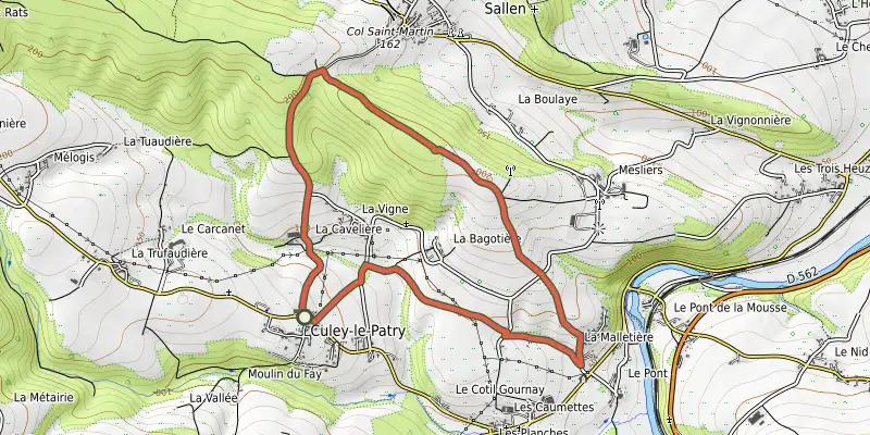 Carte du tracé de La Vigne sur OpenTopoMap, départ et points de passage numérotés
