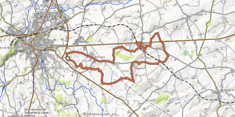 Map of the Le panorama des Houlles track on OpenTopoMap, with the start and numbered waypoints