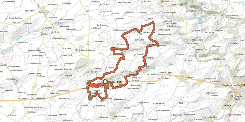 Map of the Sur les traces des templiers track on the IGN map, with the start and numbered waypoints