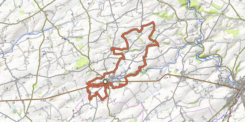 Map of the Sur les traces des templiers track on OpenTopoMap, with the start and numbered waypoints