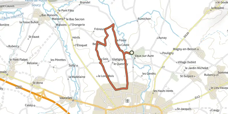 Map of the La Fée d'Argouges track on the IGN map, with the start and numbered waypoints