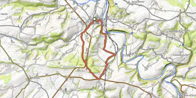 The Clécy et ses villages track on the OpenTopoMap map