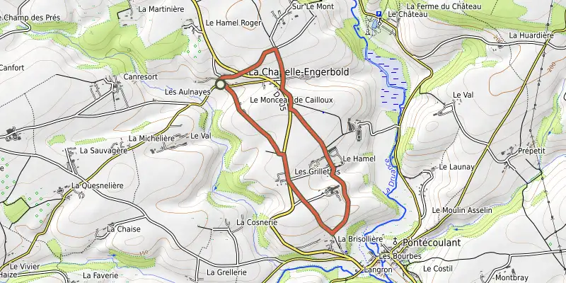 Map of the Flânerie à la chapelle Engerbold track on the IGN map, with the start and numbered waypoints
