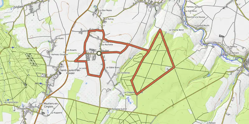 Map of the Entre Cingal et Vallée de l'Orne track on the IGN map, with the start and numbered waypoints