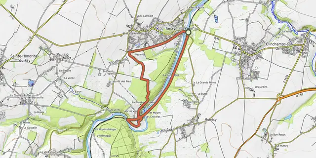 The Au fil de l'Orne track on the OpenTopoMap map