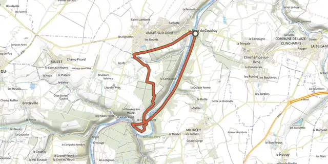 The Au fil de l'Orne track on the IGN map