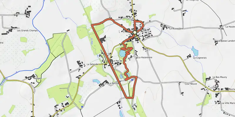 Map of the Voyage nature en Pays des Faluns track on OpenTopoMap, with the start and numbered waypoints