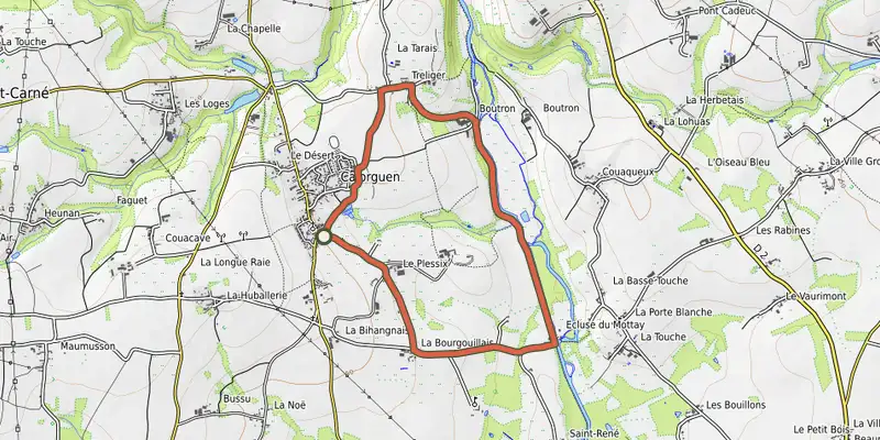 Carte du tracé de Le chemin des écluses sur le Plan IGN, départ et points de passage numérotés