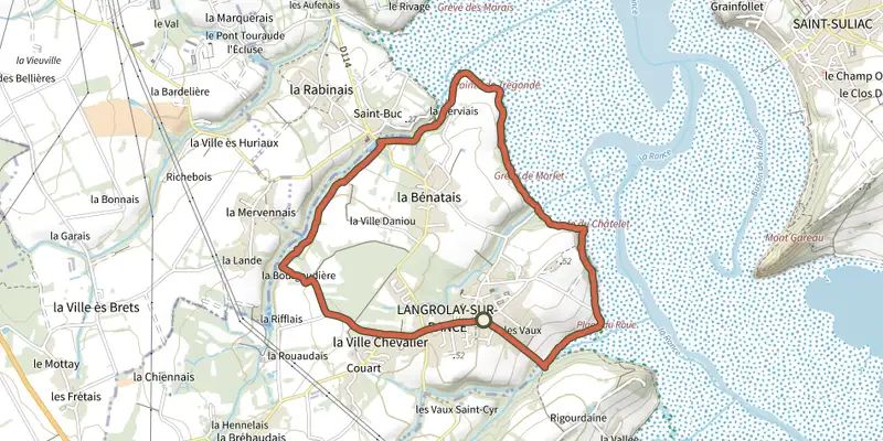 Map of the Circuit randonnée Terre et Rance track on the IGN map, with the start and numbered waypoints