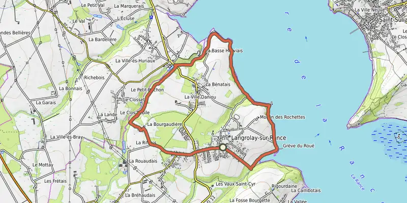 Carte du tracé de Circuit randonnée Terre et Rance sur OpenTopoMap, départ et points de passage numérotés