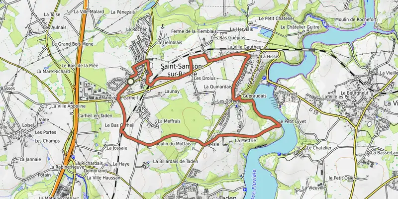 Carte du tracé de Saint-Samson-sur-Rance - Balade Samsonnaise sur le Plan IGN, départ et points de passage numérotés