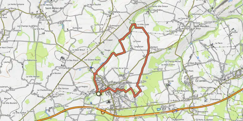 Map of the Le Montafilan track on OpenTopoMap, with the start and numbered waypoints