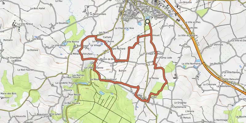 Map of the La ronde de Cambel track on OpenTopoMap, with the start and numbered waypoints