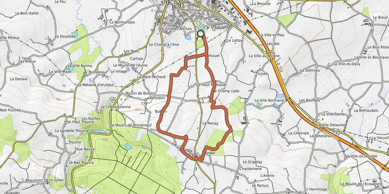 Map of the La ronde de Cambel (variante) track on OpenTopoMap, with the start and numbered waypoints