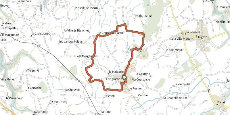 Carte du tracé de Circuit de Saint Kenan (variante) sur OpenTopoMap, départ et points de passage numérotés