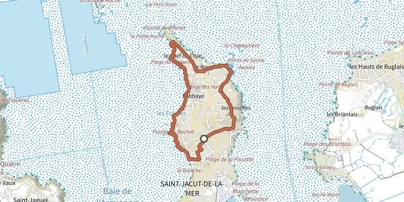 Map of the Circuit de l'entre deux baies (variante) track on OpenTopoMap, with the start and numbered waypoints