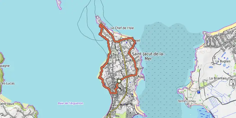 Map of the Circuit de l'entre deux baies (variante) track on OpenTopoMap, with the start and numbered waypoints