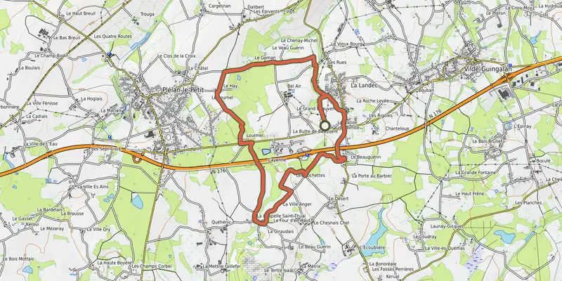 Map of the Circuit de la vallée (variante) track on OpenTopoMap, with the start and numbered waypoints