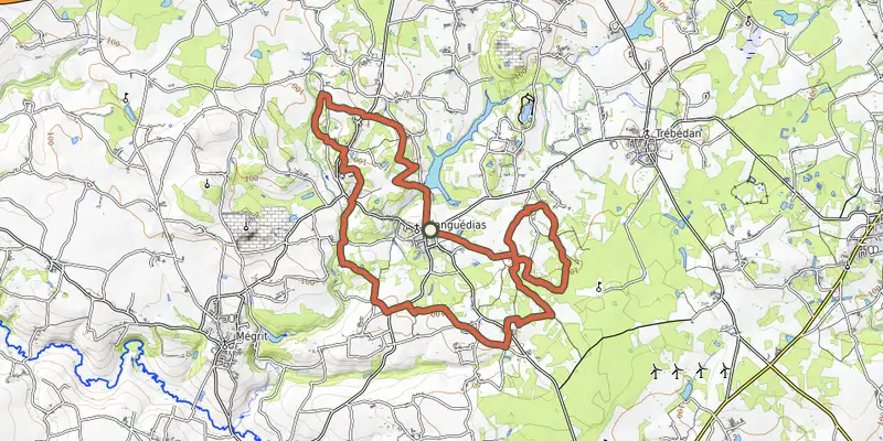 Map of the Le grand tour track on OpenTopoMap, with the start and numbered waypoints