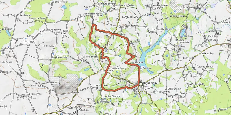 Map of the Le grand tour (variante 1) track on OpenTopoMap, with the start and numbered waypoints