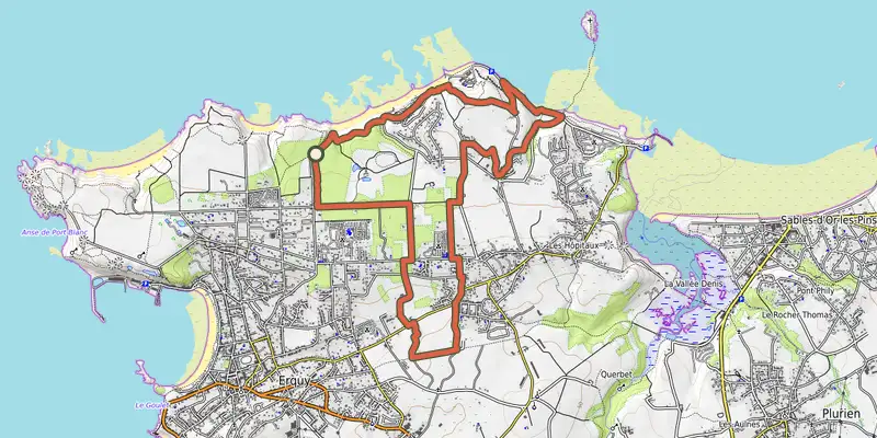 Map of the Circuit de Lanruen track on OpenTopoMap, with the start and numbered waypoints