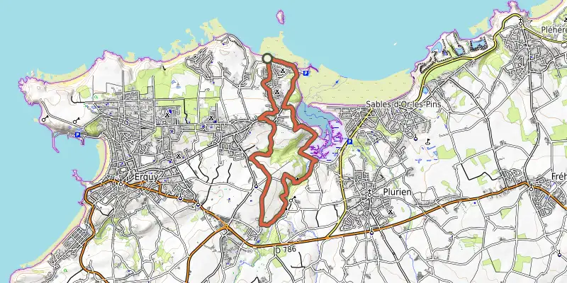 Carte du tracé de Circuit de l'Ilot St-Michel et des Moulins sur OpenTopoMap, départ et points de passage numérotés