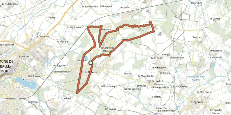 Map of the Au temps des potiers track on the IGN map, with the start and numbered waypoints