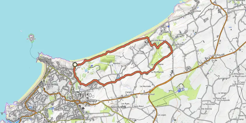 Map of the Circuit de la Ville de Berneuf track on the IGN map, with the start and numbered waypoints
