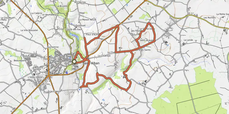 Map of the À la rencontre de la Flora track on OpenTopoMap, with the start and numbered waypoints