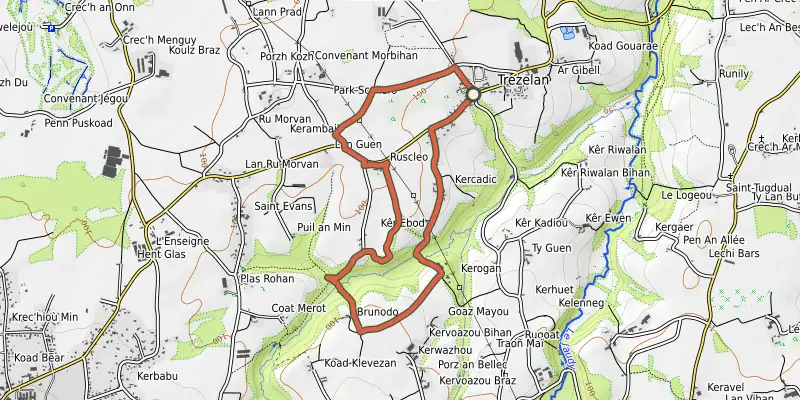 Carte du tracé de Circuit de Trézélan sur OpenTopoMap, départ et points de passage numérotés